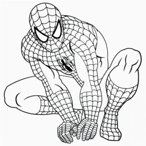 Dibujo para colorear del hombre araña agachado.