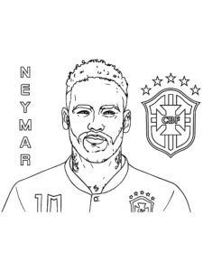 Imagen retrato de Neymar Jr con escudo cbf para colorear