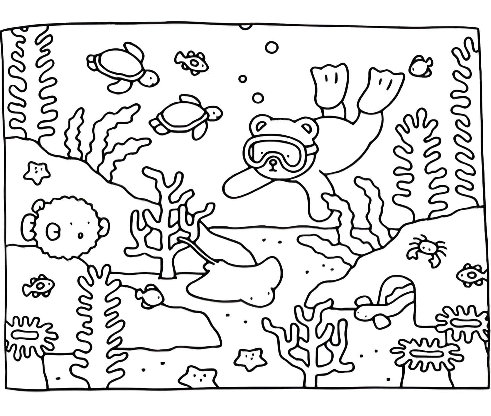 Bear la imagen que buceo en el océano de los productos de bobbie para colorear