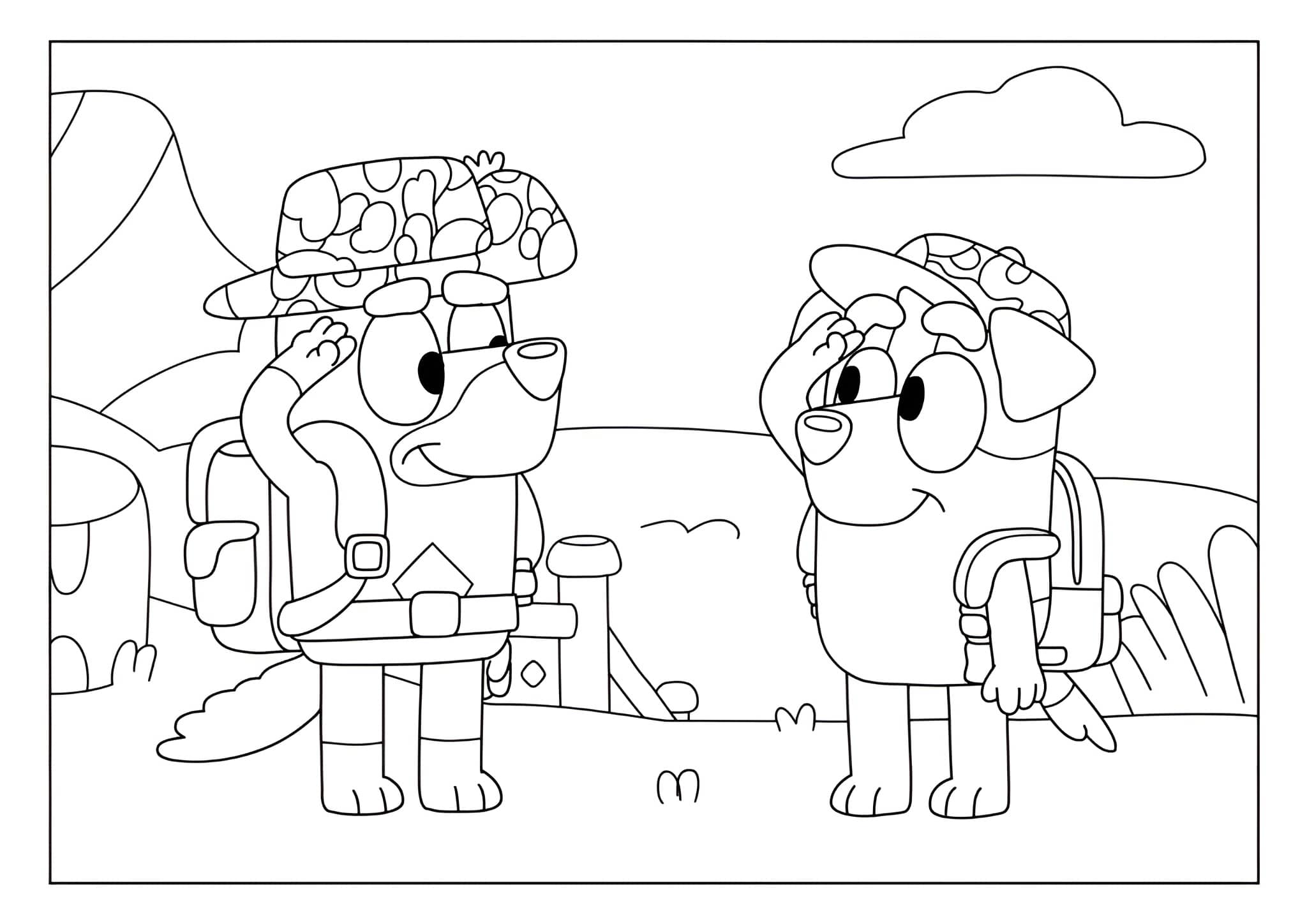 Dibujo De Bluey Saludando A Su Amigo Para Colorear
