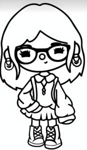 Dibujo De Chica Con Gafas De Toca Boca Para Colorear