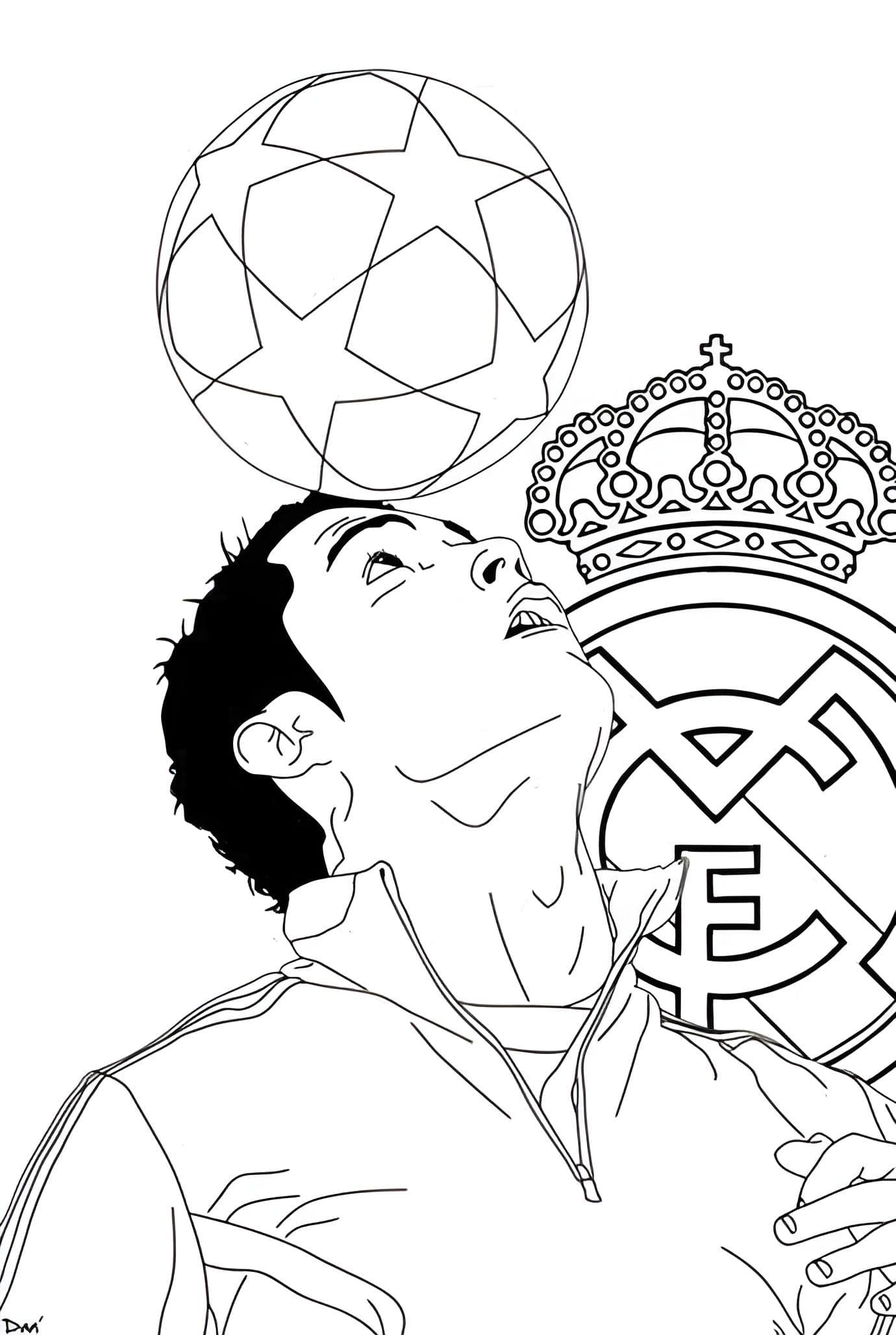 Dibujo De Cristiano Ronaldo Con El Escudo Del Real Madrid