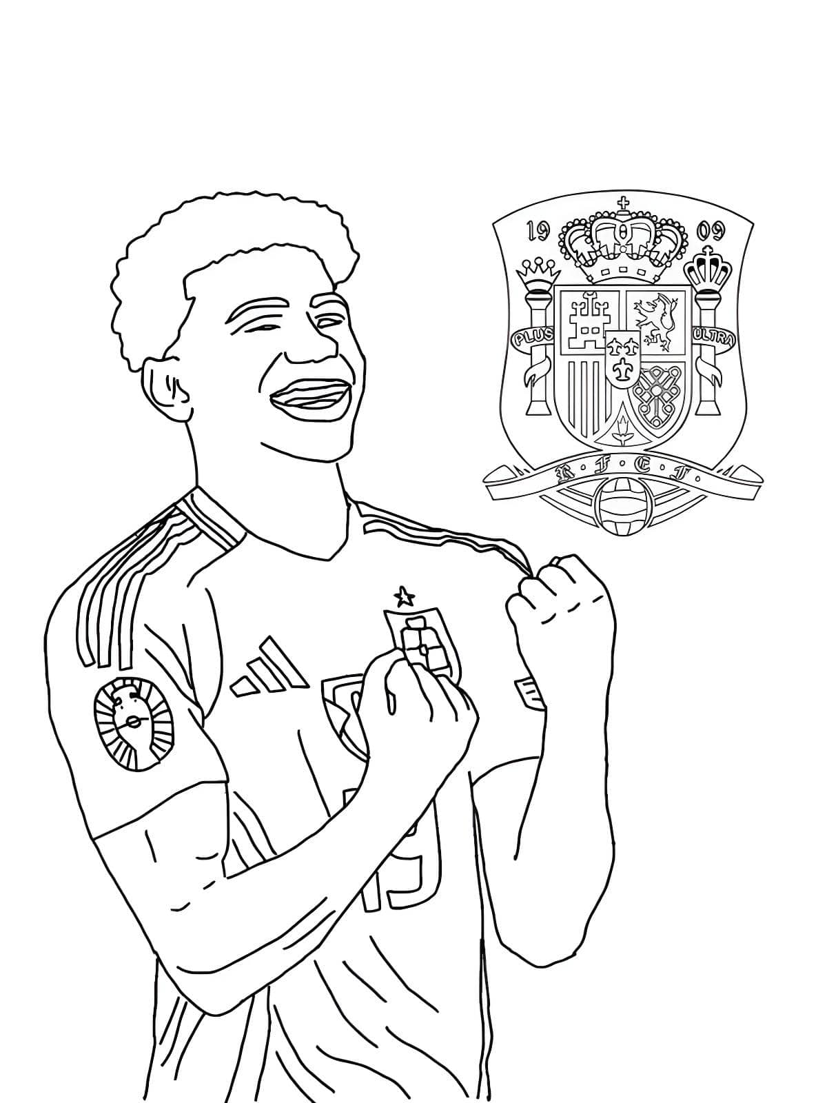 Dibujo De Lamine Yamal Celebrando Con España Para Colorear