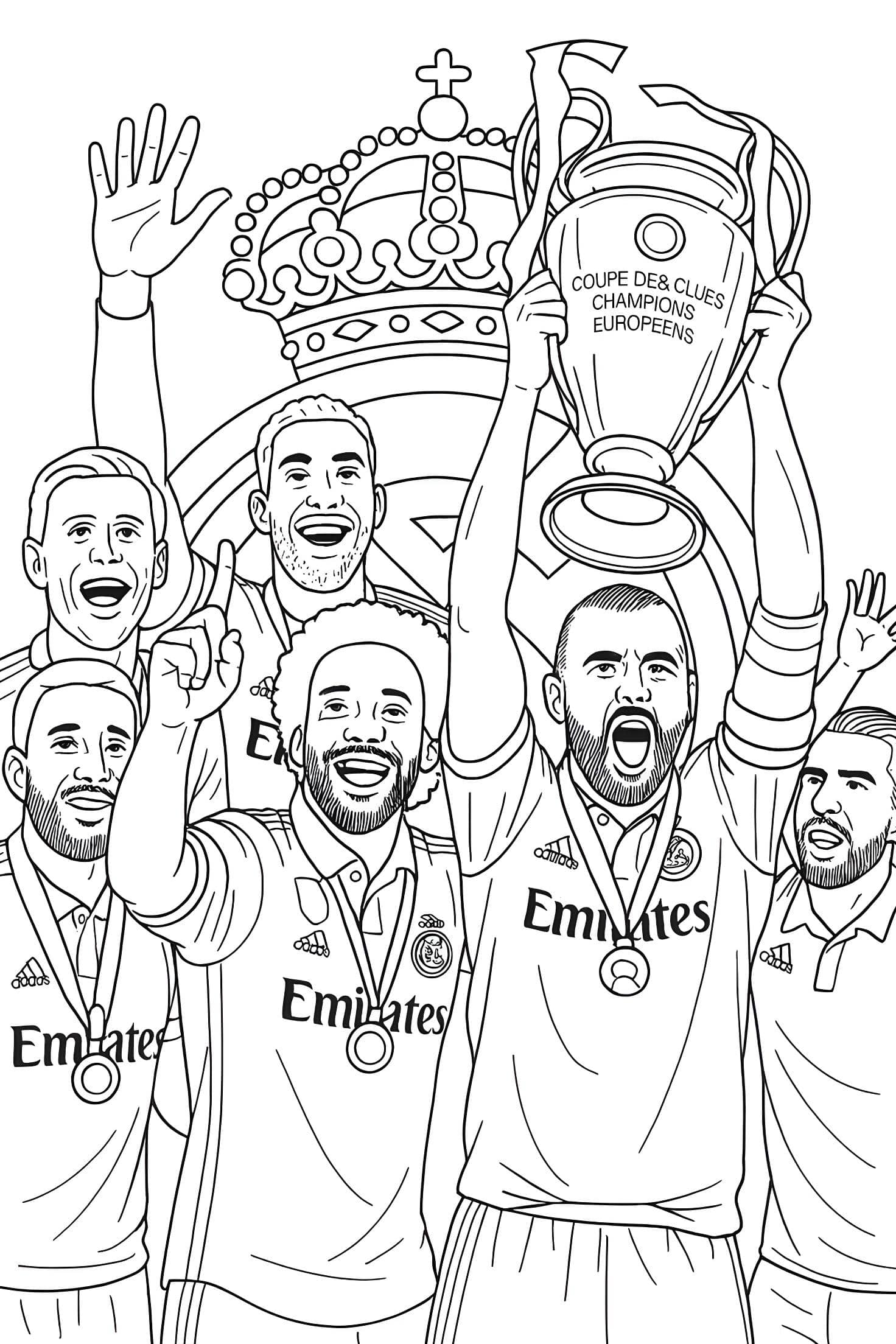 Dibujo De Los Jugadores Del Real Madrid Levantando La Champions Para Colorear