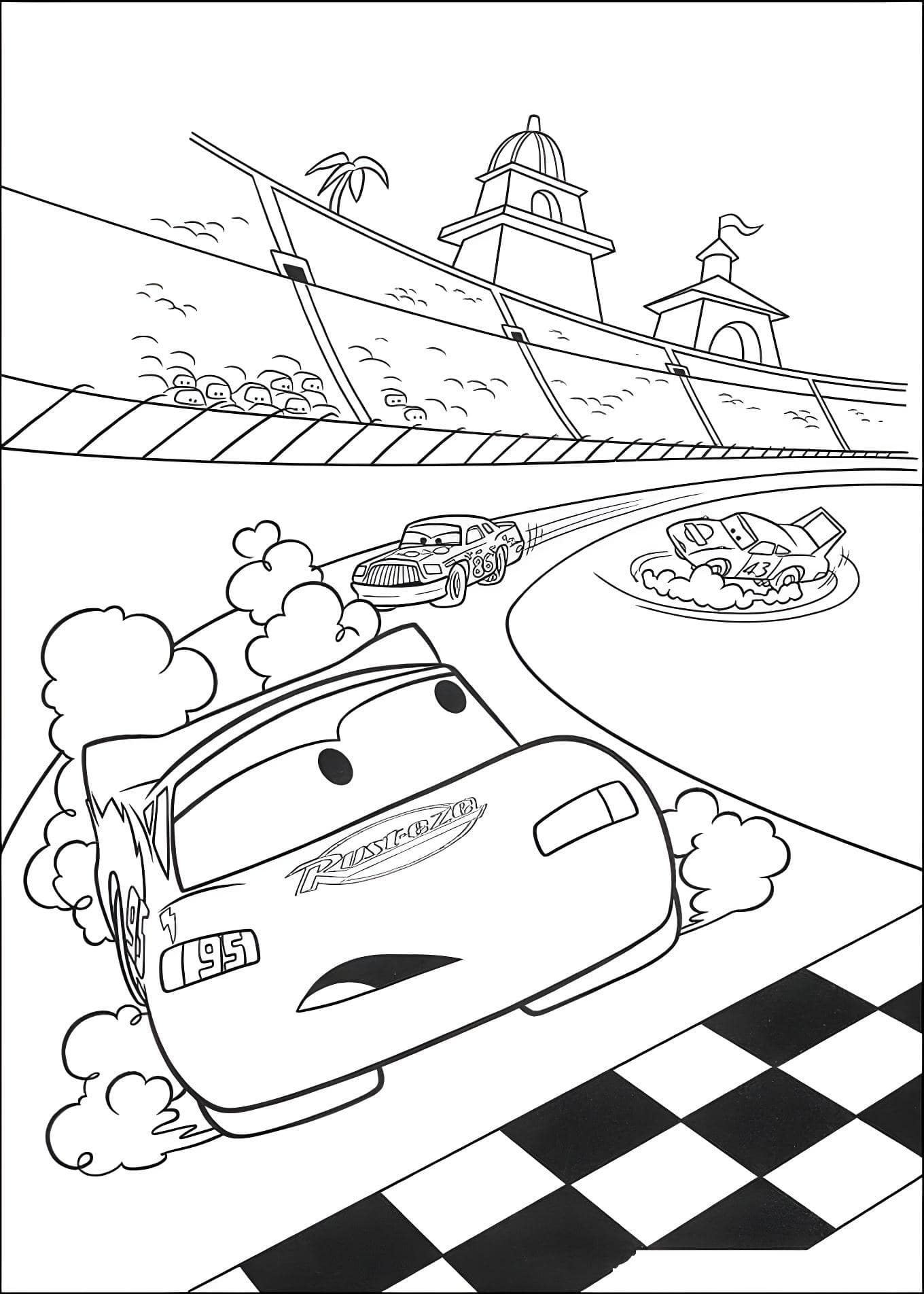 Dibujo De Rayo Mcqueen Ganando La Carrera Para Imprimir Y Colorear