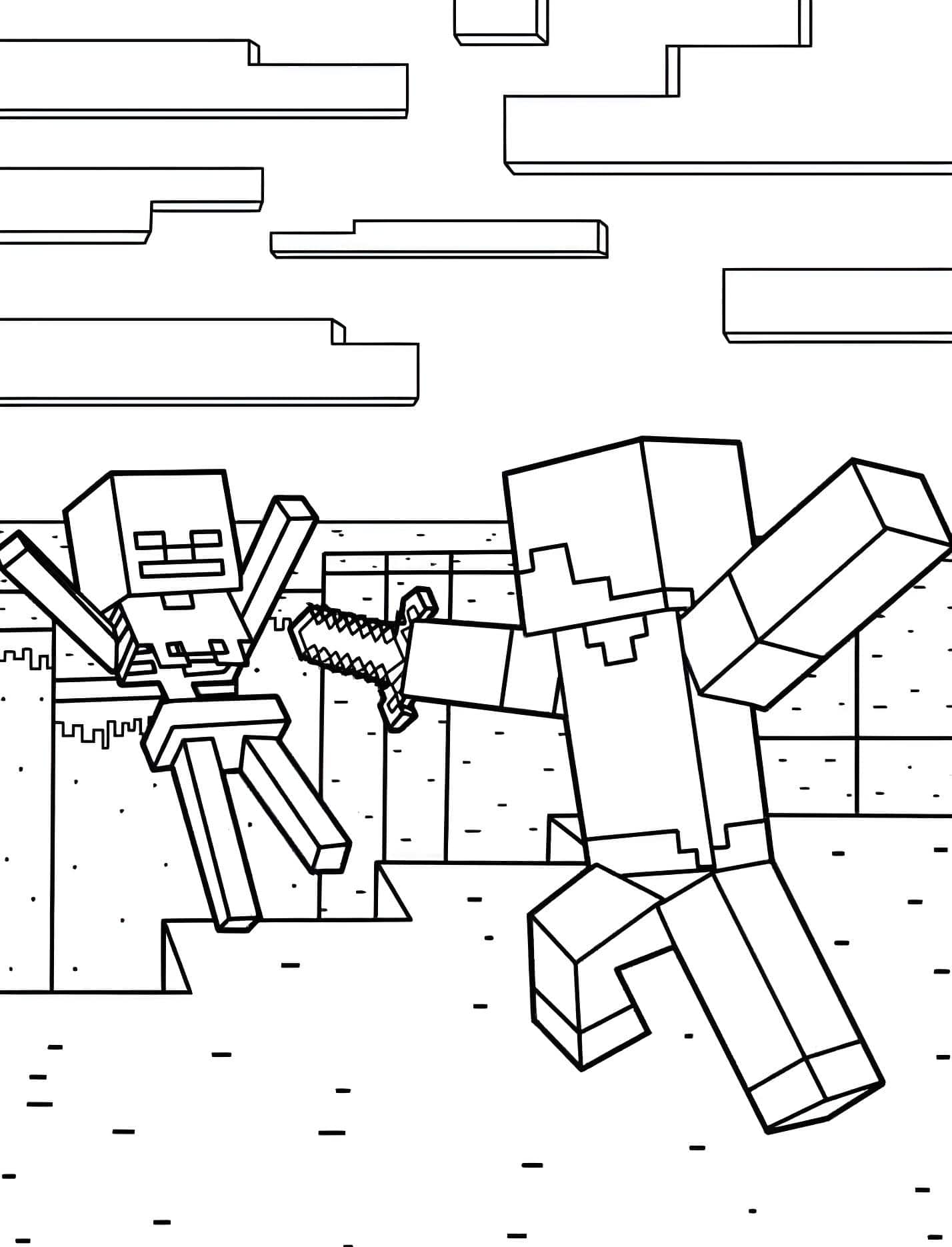 Dibujo De Steve Empujando A Esqueleto Para Colorear