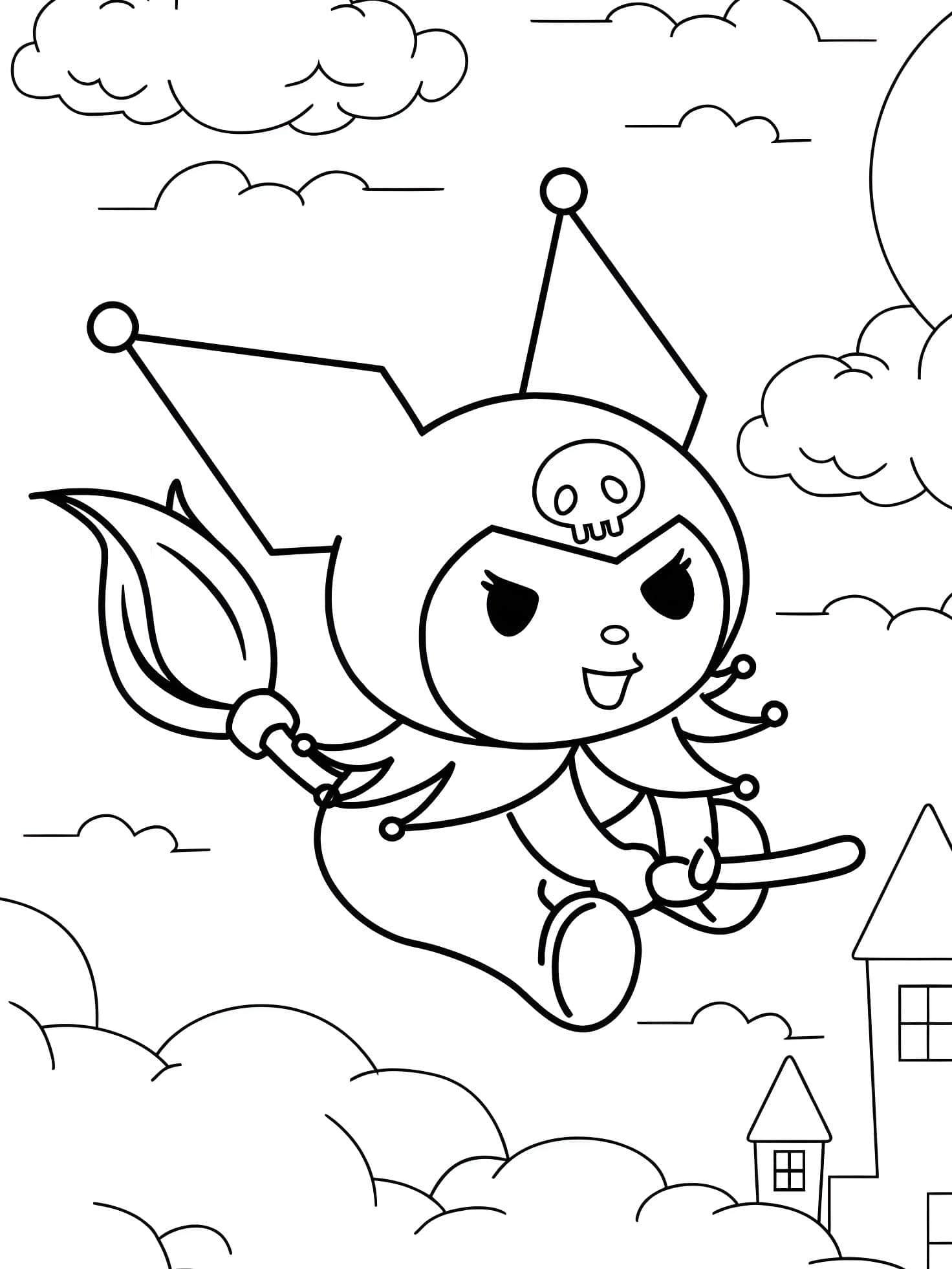 Kuromi En Escoba Para Colorear