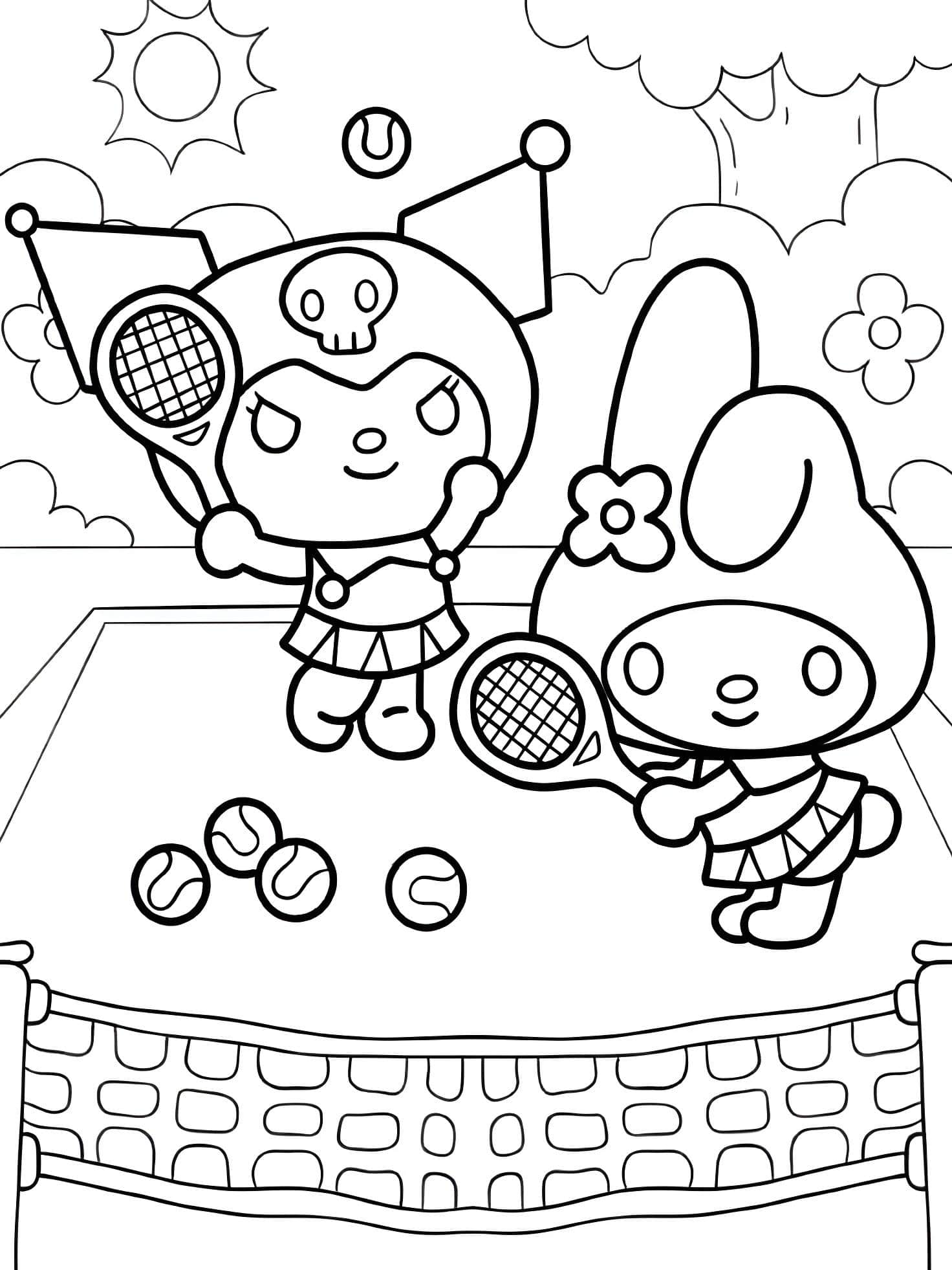 Kuromi Jugando Al Tenis Para Colorear
