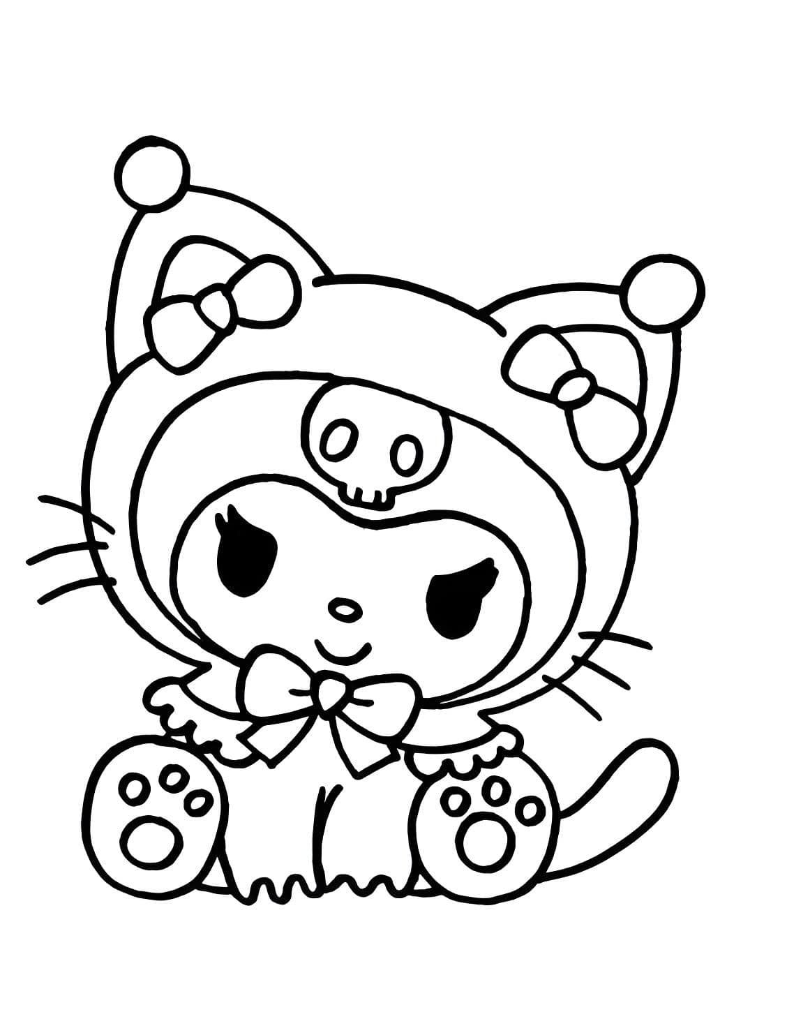 Kuromi Vestida De Gato Para Colorear