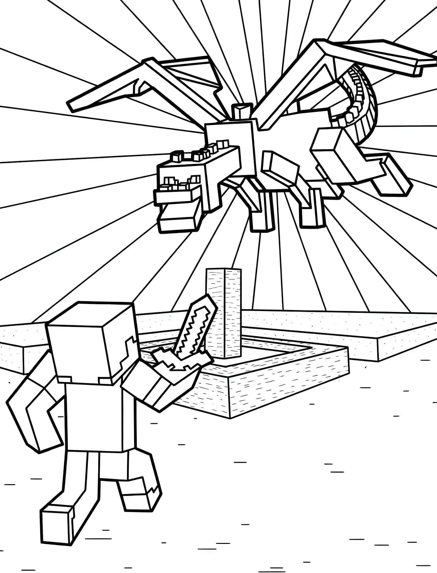 Steve Y Dragon De Minecraft Para Colorear