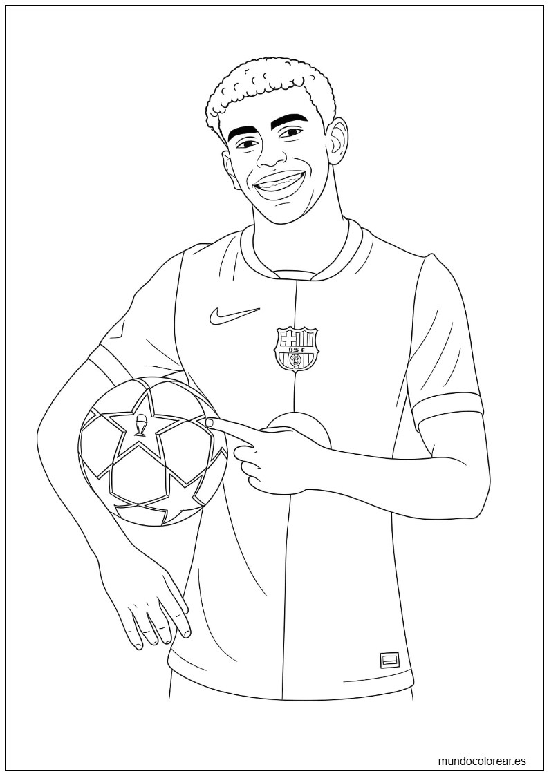 Dibujo De Lamine Yamal Con Balón Para Colorear