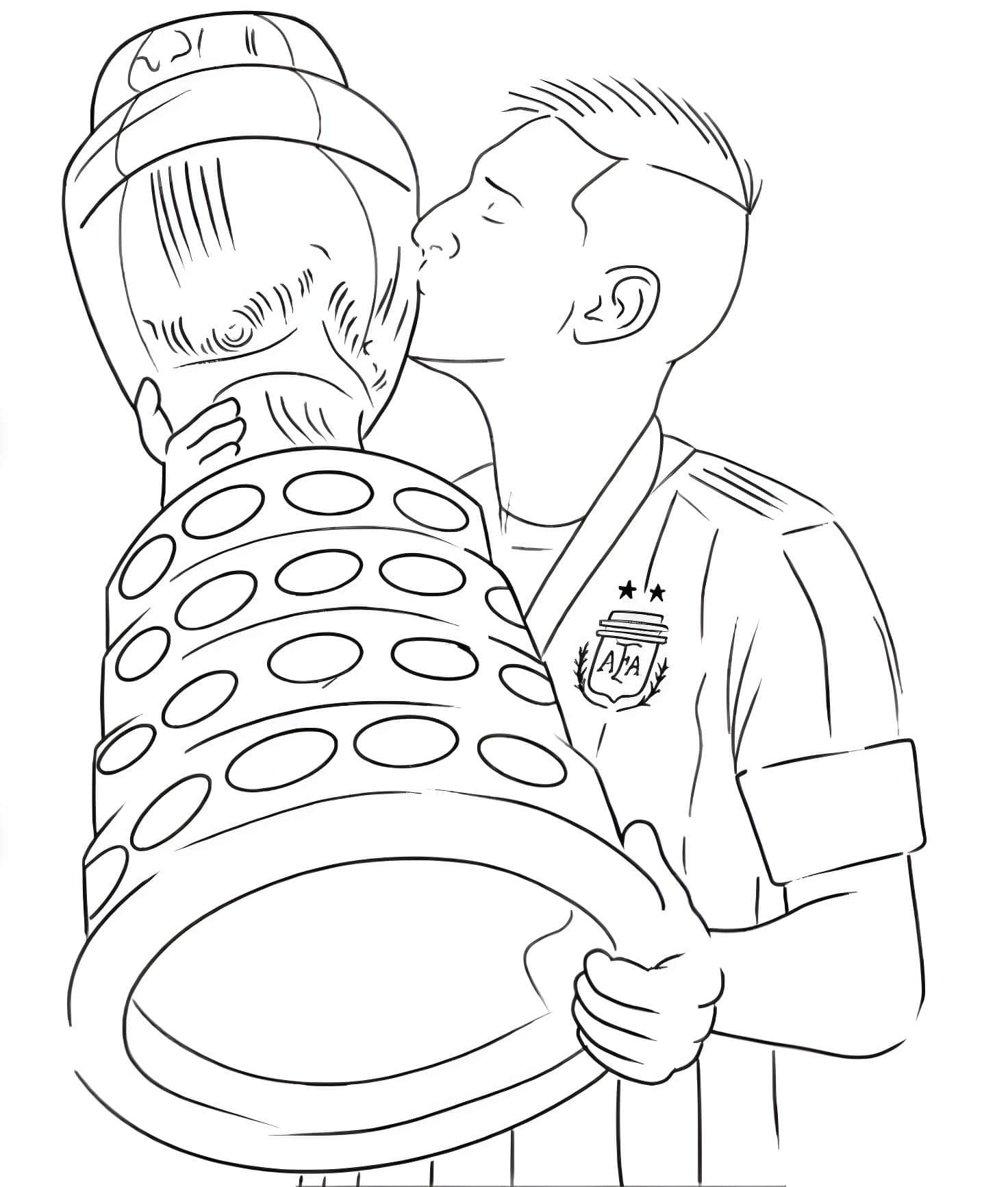 Dibujo De Lionel Messi Con La Copa América Para Colorear