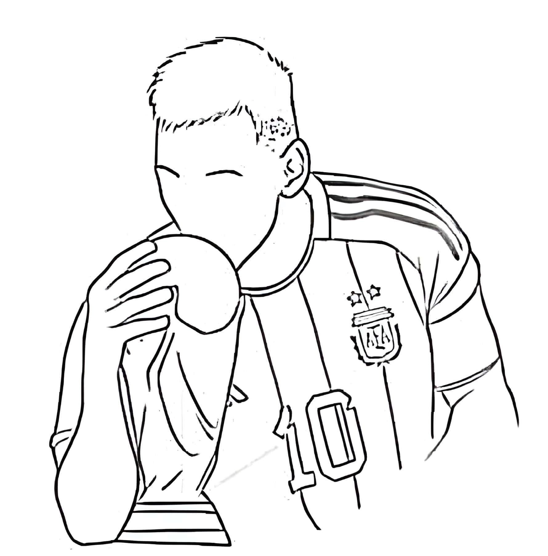 Dibujo De Lionel Messi Con La Copa Del Mundial Para Imprimir