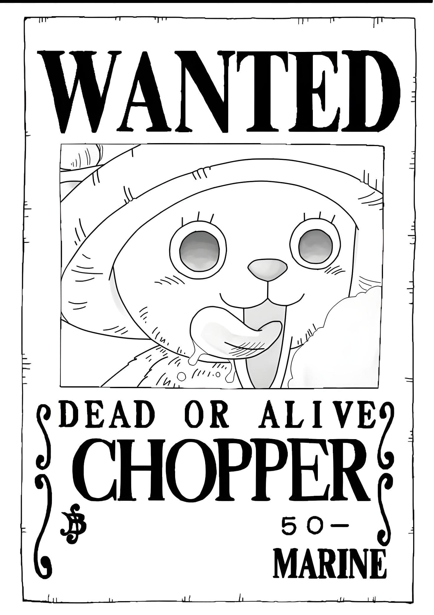 Dibujo Del Cartel De Búsqueda De Chopper De One Piece Para Imprimir Y Colorear