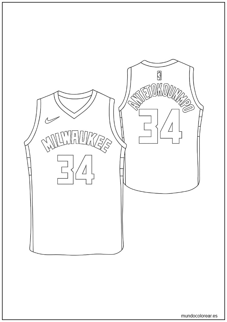 Página Para Colorear De La Camiseta De Antetokounmpo Milwaukee Bucks