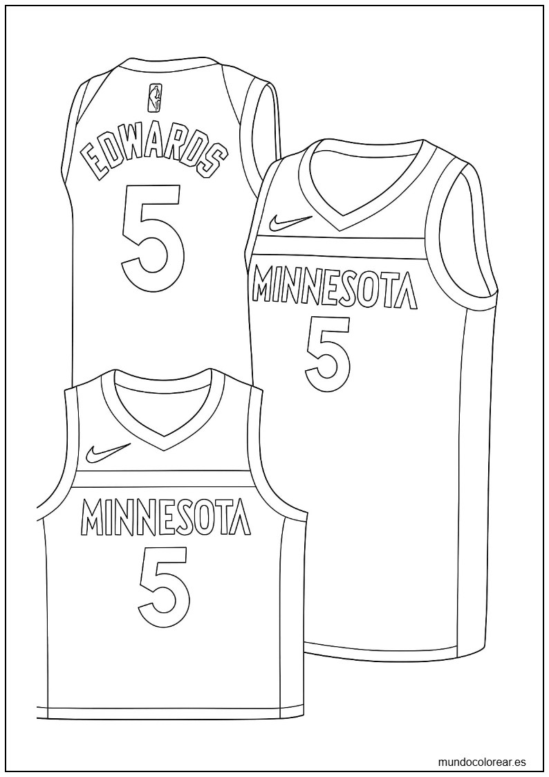 Página Para Colorear De La Camiseta De Anthony Edwards Minnesota Timberwolves