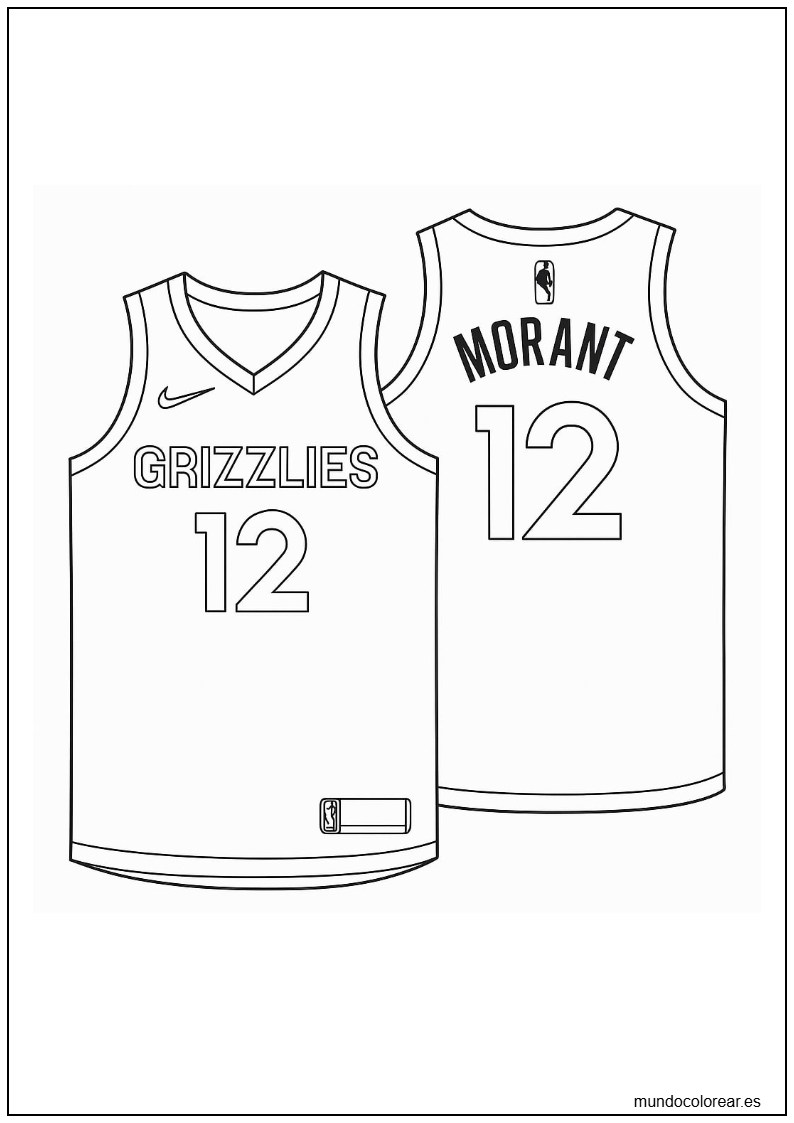 Página Para Colorear De La Camiseta De Ja Morant Memphis Grizzlies