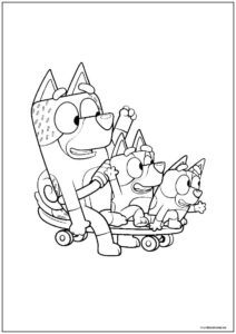 Dibujo De Bandit Con Bluey Y Bingo En Patinete Para Imprimir