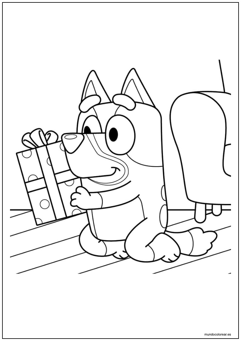 Dibujo De Bluey Con Regalo Para Imprimir