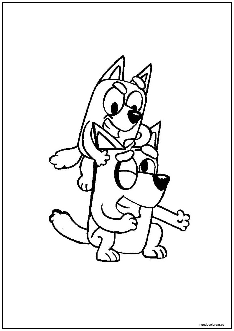 Dibujo De Bluey Jugando Con Bandit Para Imprimir