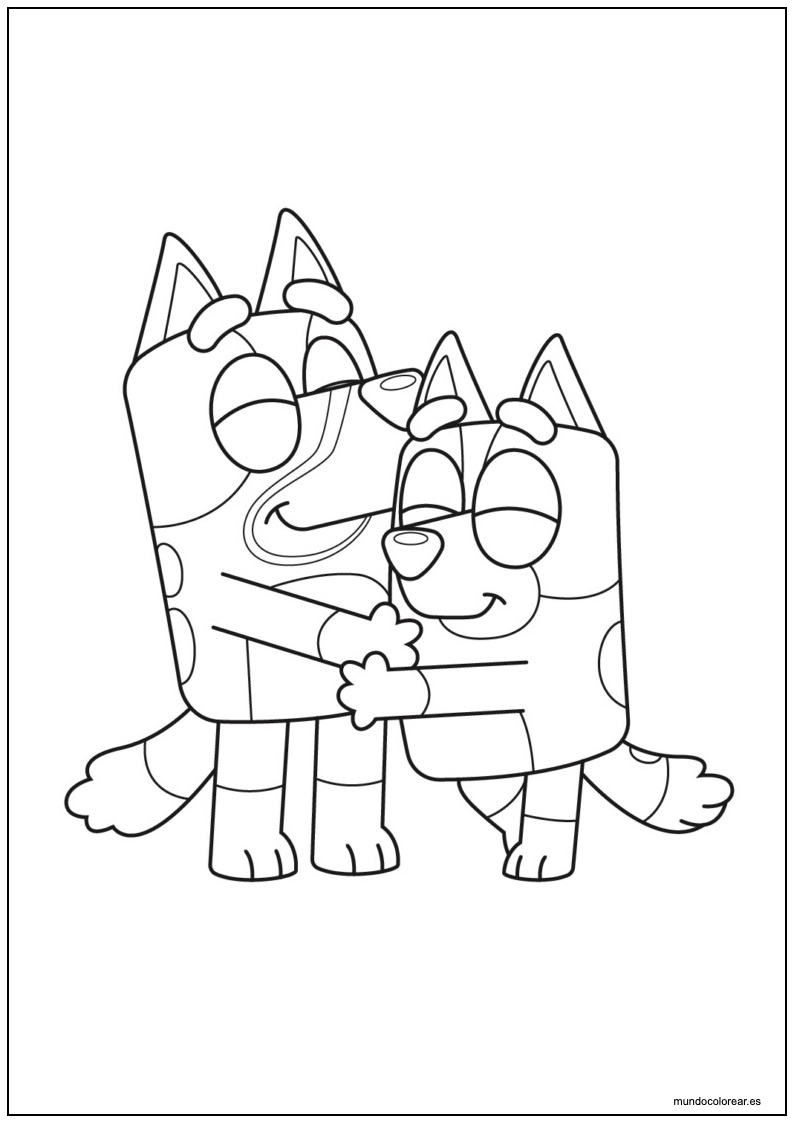 Dibujo De Bluey Y Bingo Abrazados Para Imprimir