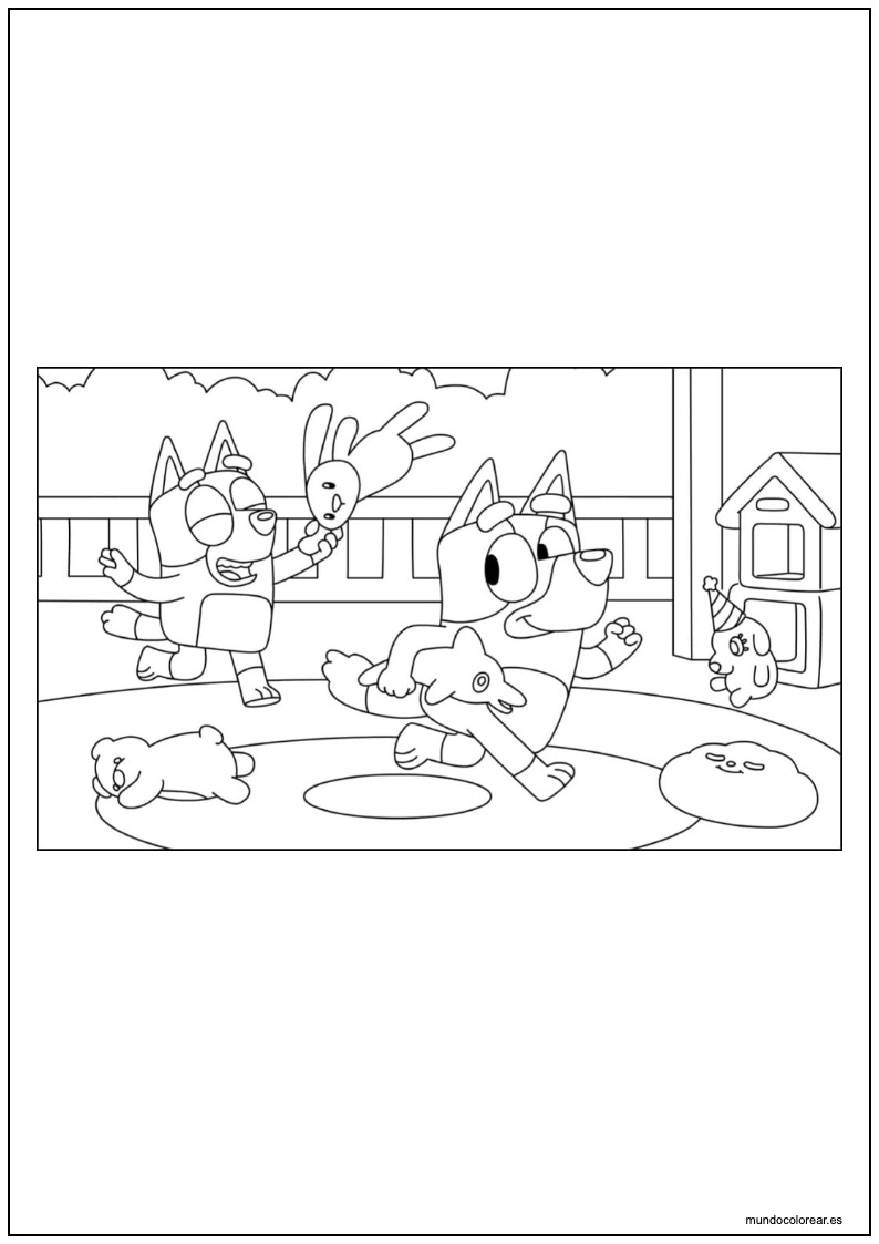 Dibujo De Bluey Y Bingo De Bluey Jugando Para Imprimir