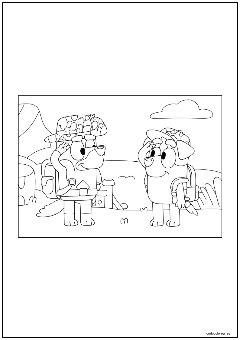 Dibujo De Bluey Y Mackenzie Excursionistas Para Colorear