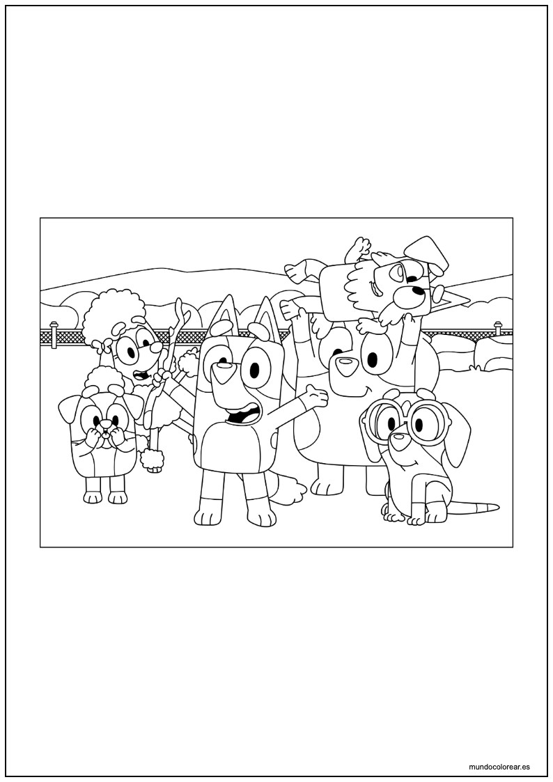 Dibujo De Bluey Y Amigos En El Parque Para Colorear