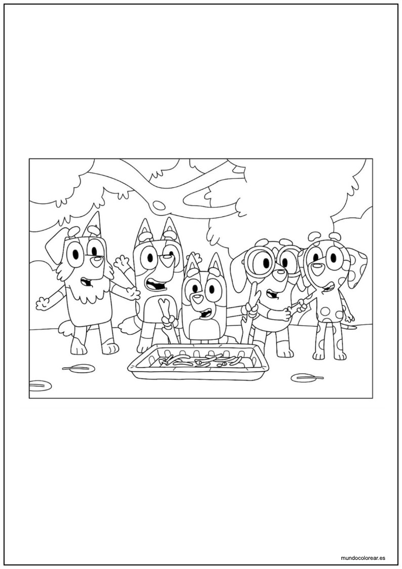 Dibujo De Bluey Y Amigos En El Parque Para Colorear