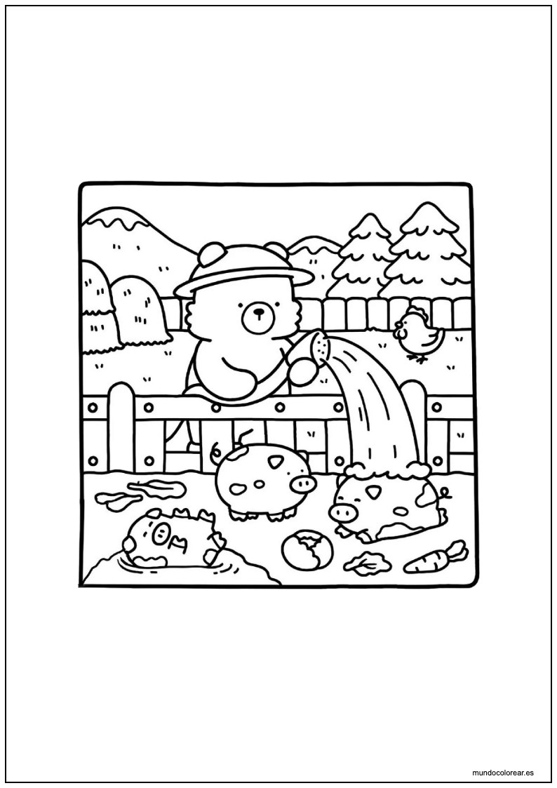 Dibujo De Cozy Friends Lotso Duchando Cerditos Para Colorear
