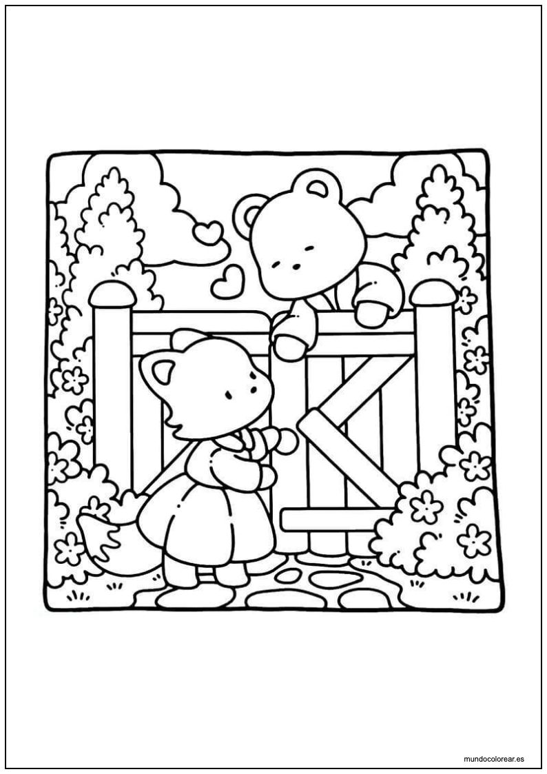 Dibujo De Cozy Friends Oso Y Zorrita En El Jardín Para Imprimir