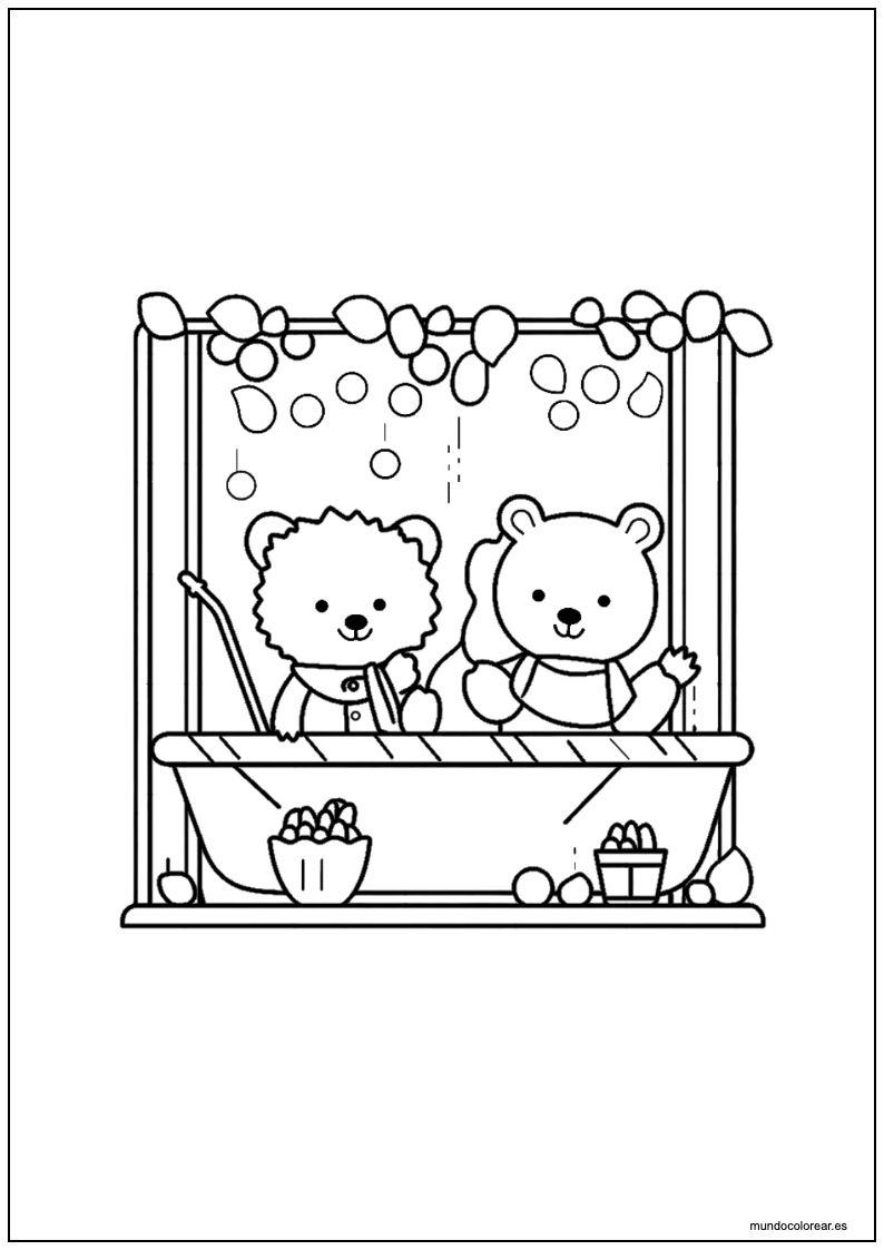 Dibujo De Cozy Friends Dos Ositos En La Ventana Para Colorear