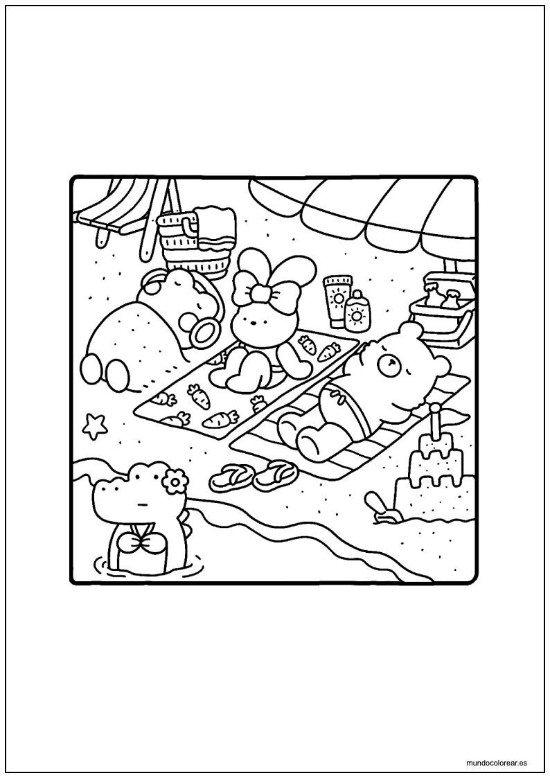 Dibujo De Cozy Friends En La Playa Para Colorear
