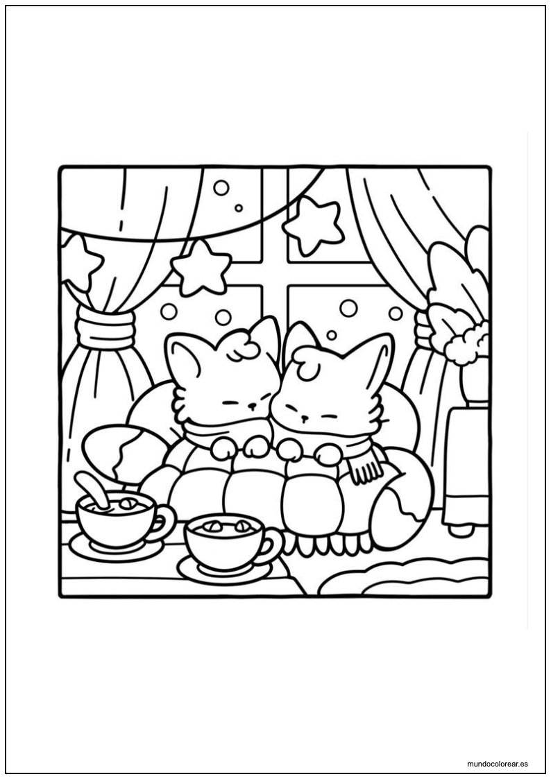 Dibujo De Cozy Friends Gatitos Acurrucados Para Imprimir