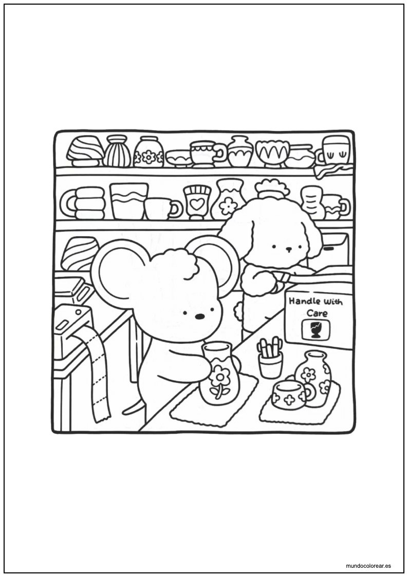 Dibujo De Cozy Friends Haciendo Cerámica Para Imprimir