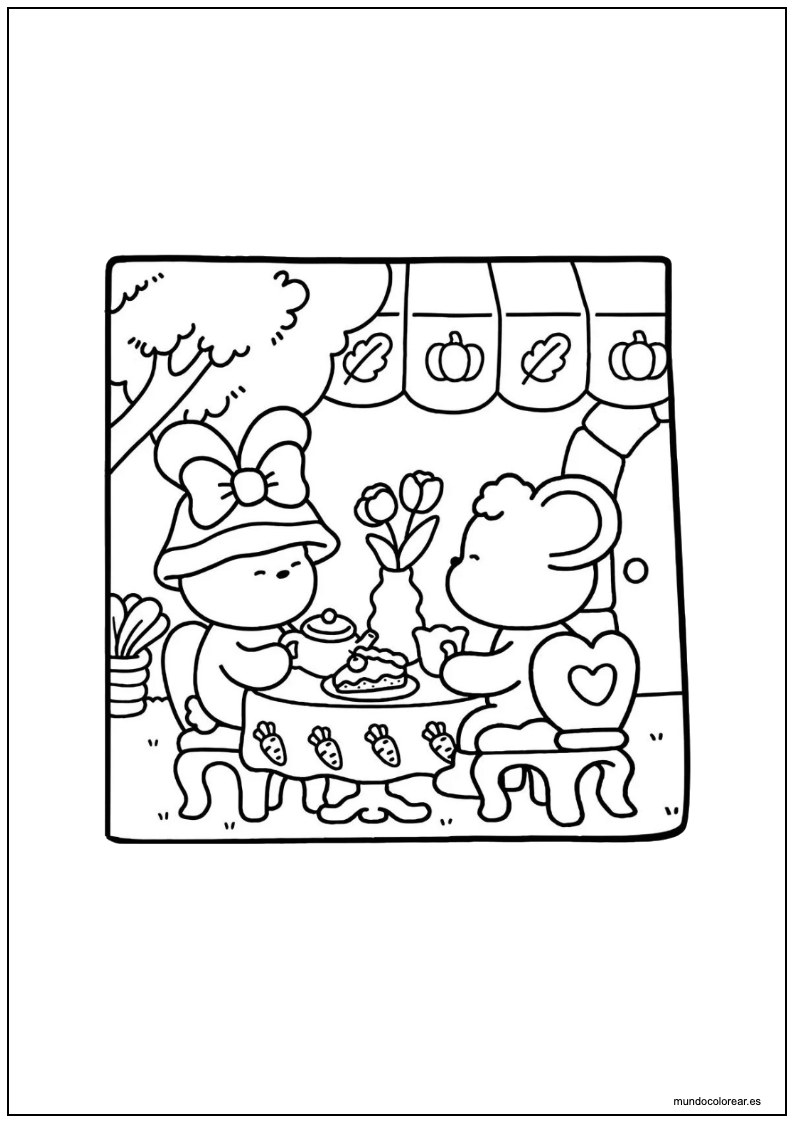 Dibujo De Cozy Friends Merendando En El Jardín Para Imprimir
