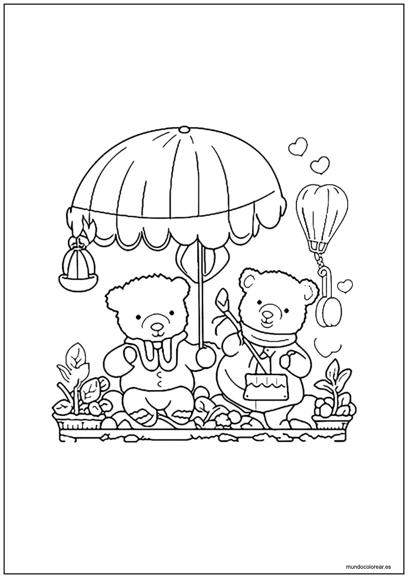 Dibujo De Cozy Friends Ositos Bajo Paraguas Para Imprimir