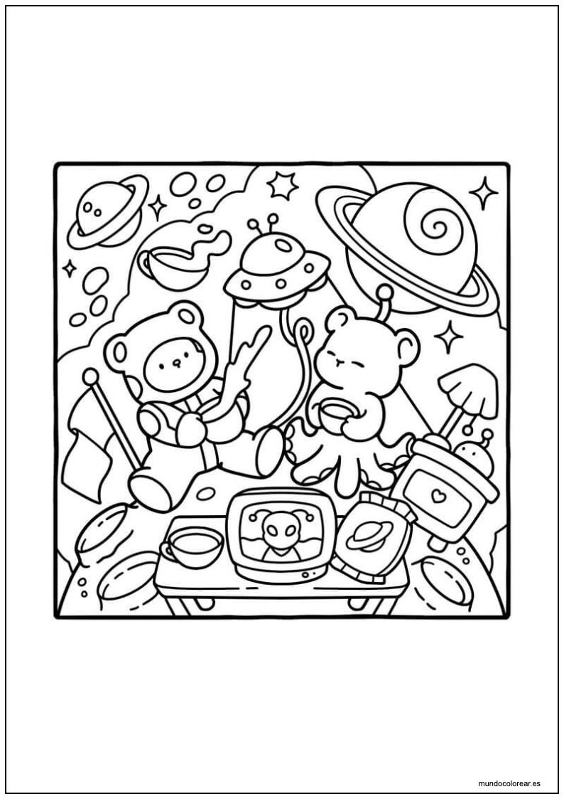 Dibujo De Cozy Friends Ositos En El Espacio Para Colorear