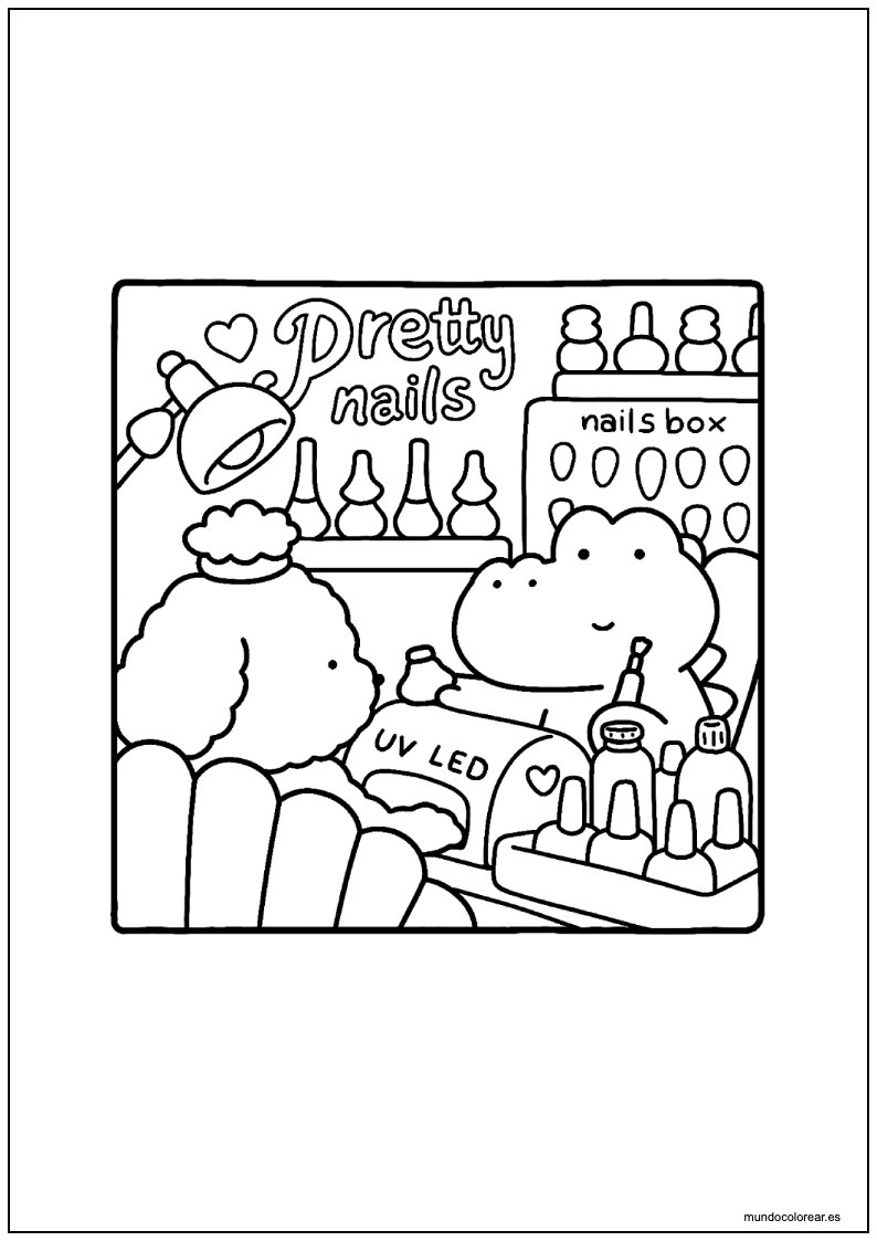 Dibujo De Cozy Friends Perrito Y Trana En El Salón De Uñas Para Colorear