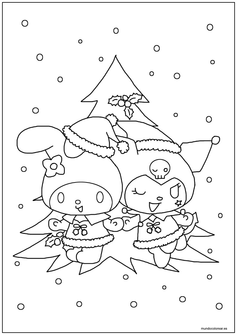 Dibujo De Kuromi Con Amiga En Navidad Para Imprimir