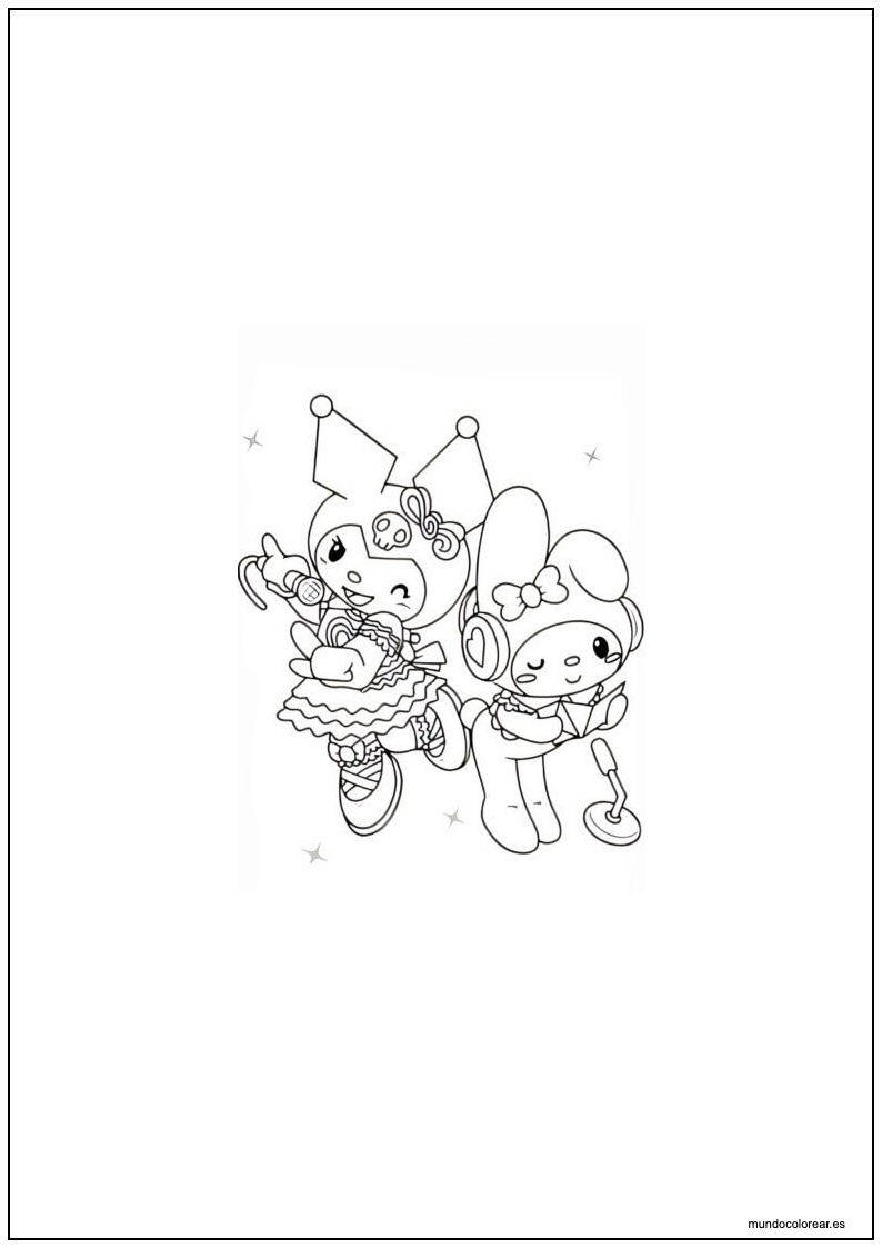 Dibujo De Kuromi Con Amiga Para Imprimir Y Colorear