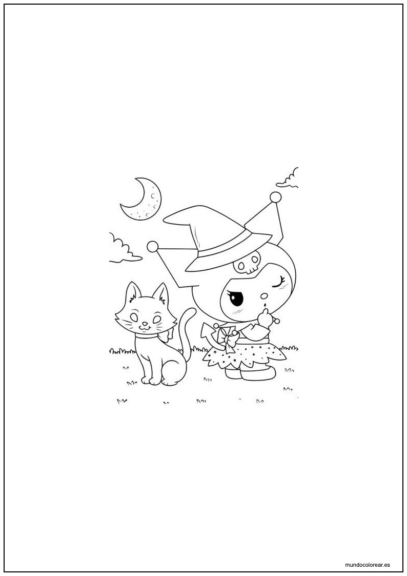 Dibujo De Kuromi Con Gato Para Colorear