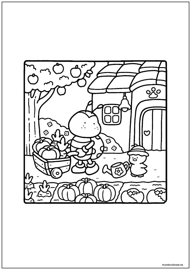 Dibujo De Abeja Y Patito En El Jardín Para Imprimir