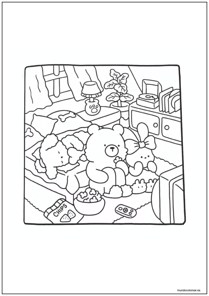 Dibujo De Amigos Acogedores Viendo Película Para Imprimir