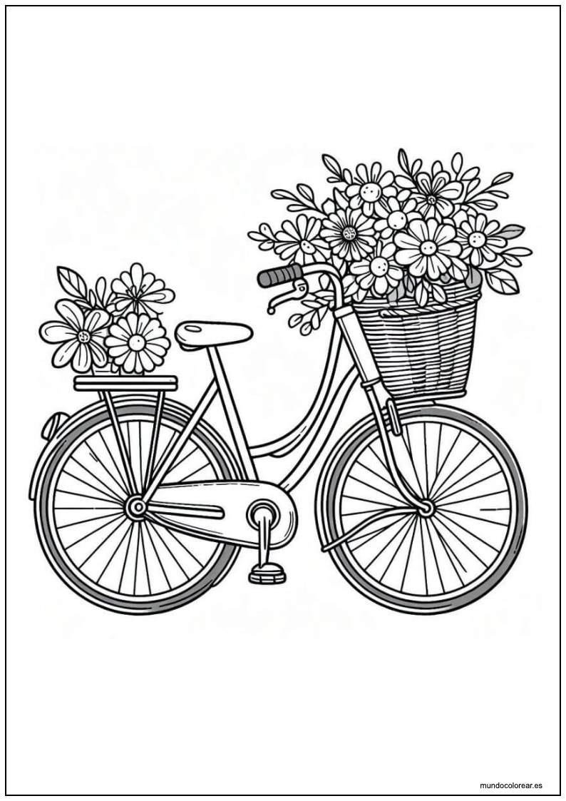 Dibujo De Bici Con Flores Para Imprimir