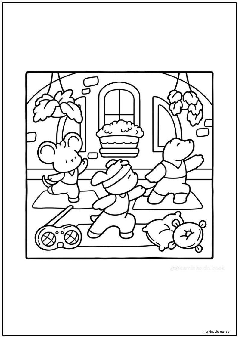 Dibujo De Cozy Friends Haciendo Ejercicio Para Colorear