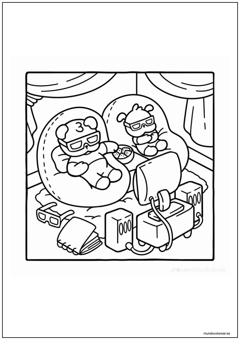 Dibujo De Cozy Friends Ositos Viendo Película Para Colorear