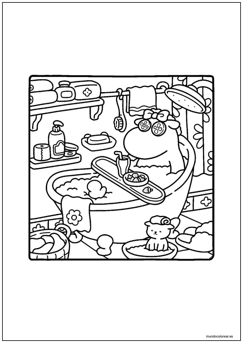 Dibujo De Cozy Friends Rana En La Bañera Para Colorear