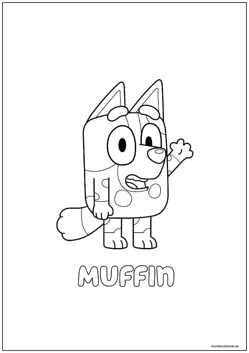 Dibujo De Muffin De Bluey Saludando Para Colorear