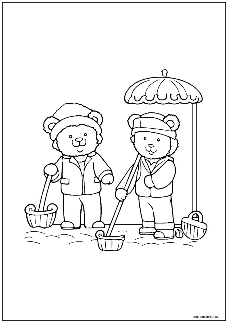 Dibujo De Ositos Trabajando Para Colorear